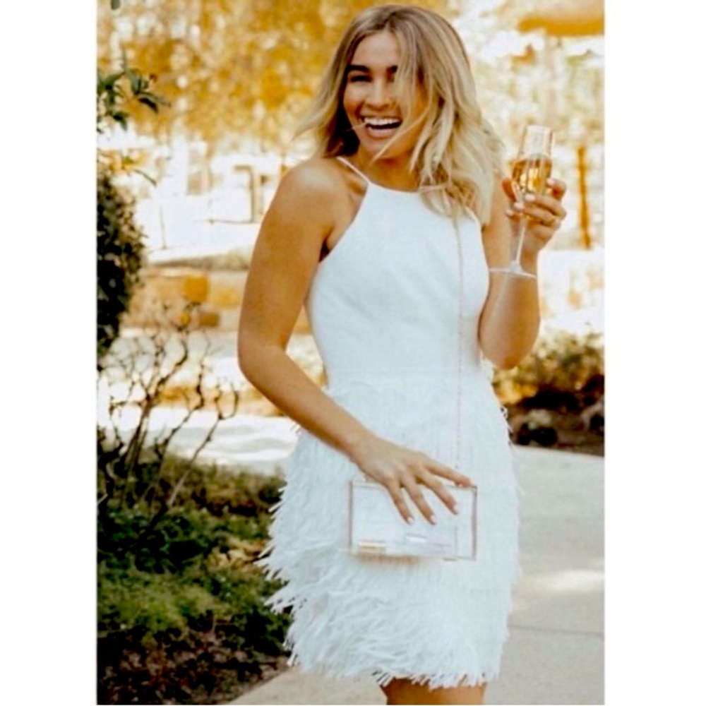 BHLDN Aidan Mattox Promenade White Fringe Dress